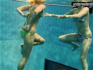 two handsome amateurs flashing their bodies off under water