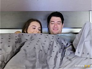 Lana Rhoades and Nicolette Shea poon fuckin' on the bed