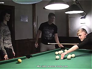 lean lil' tramp gets tag teamed on the pool table